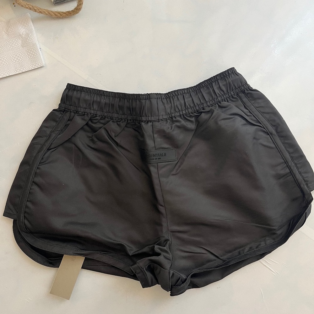 Essentials black nylon shorts